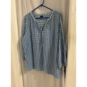 Talbots Blue Dancing Seahorse Pin tuck Popover Sz Xl